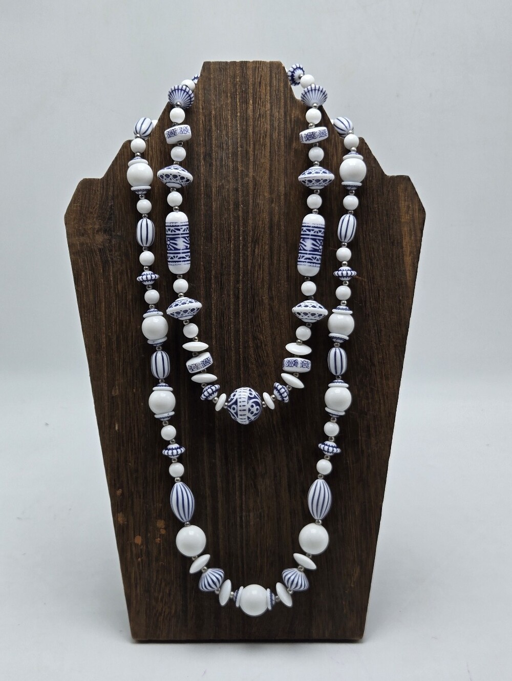 80's Lot of 2 Tacoa Genuine Lucite Beaded Necklaces Blue White Statement Fashion